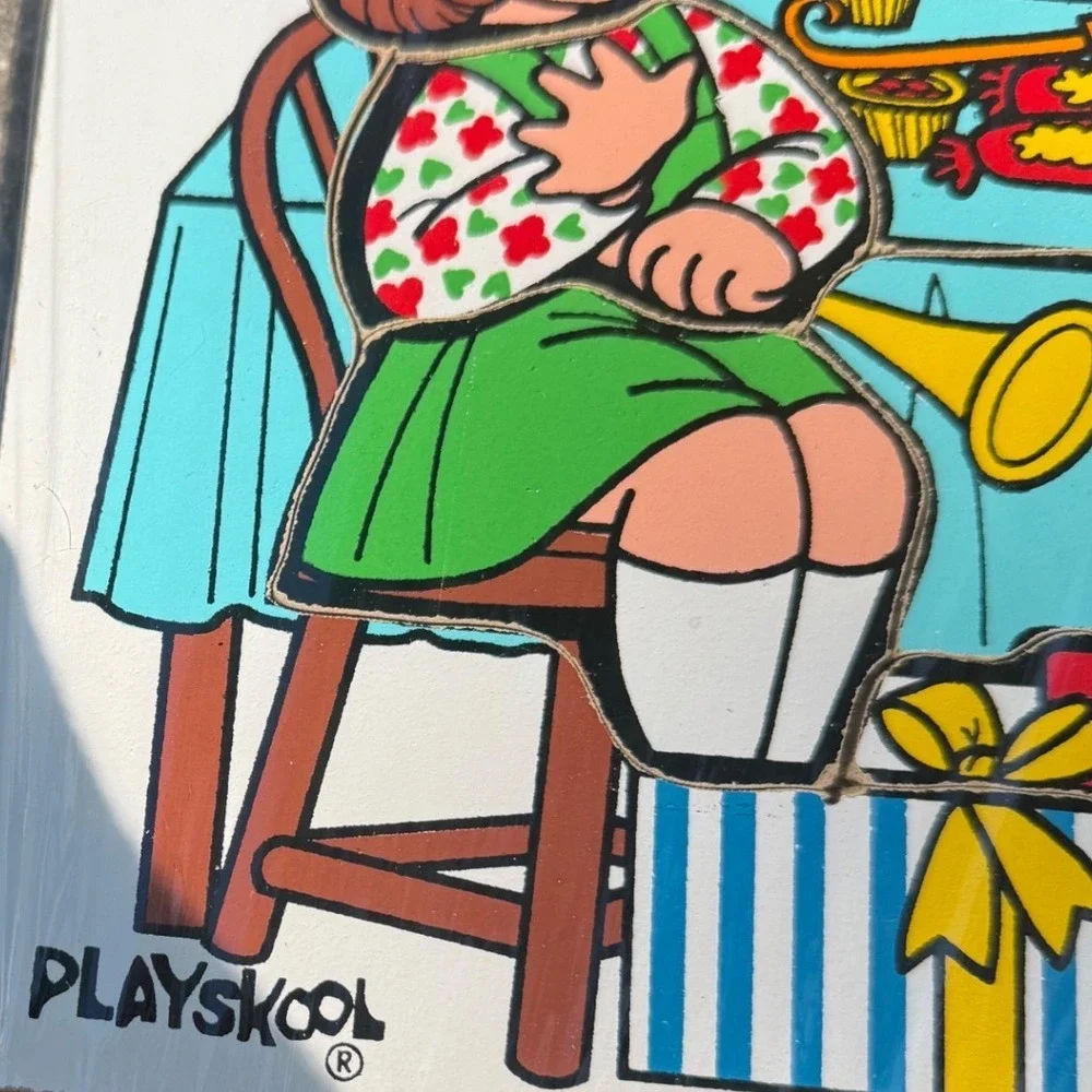 Vintage 70s Playskool‎ Birthday Party Wood Inset Puzzle 17 Piece Toy nostalgia